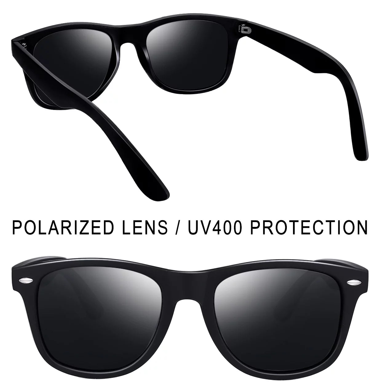 Square Sunglasses Polarized UV Protection Retro Trendy Designer Sun Glasses Men Women (Black)