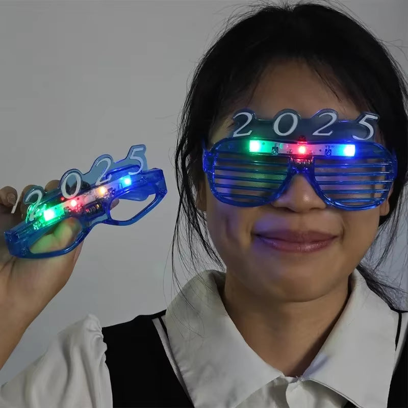 1/5PCS 2025 Neon Glasses LED Lights up Flashing Christmas Mardi Glasses Kid Toys for New Year Xmas Party Luminous Decorations